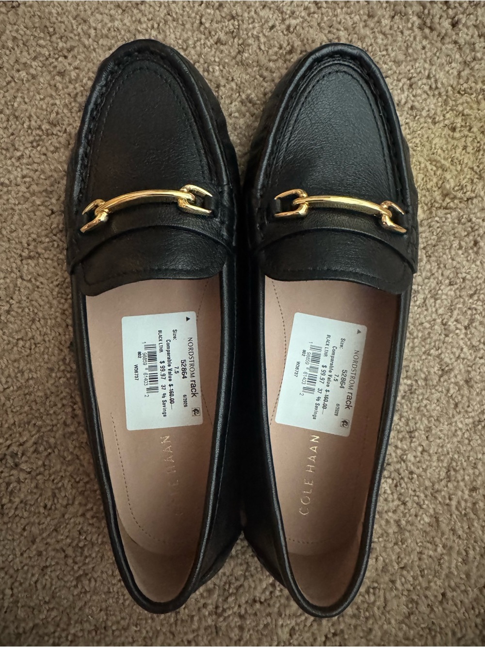 Cole Haan Black Leather Horsebit Loafers Gold Hardware Women’s 7.5B EU 37
